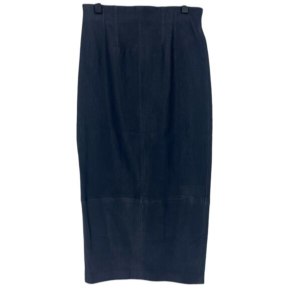 Veronica Beard Kaliyah Navy Leather Pencil Skirt - Picture 5 of 14